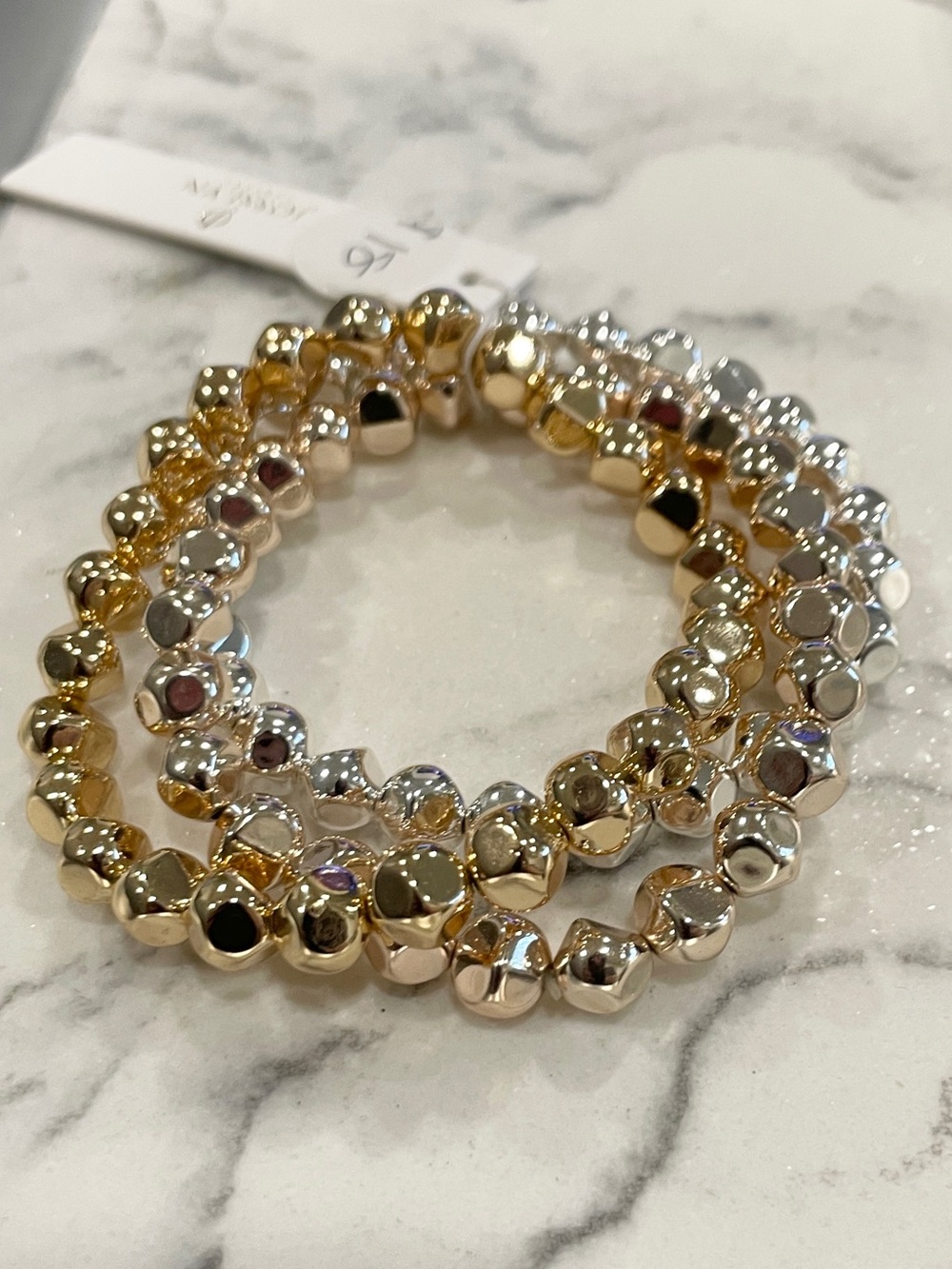 Gold & Silver Stretch Beaded Bracelet Stack  Layering Boutique Style gold tone